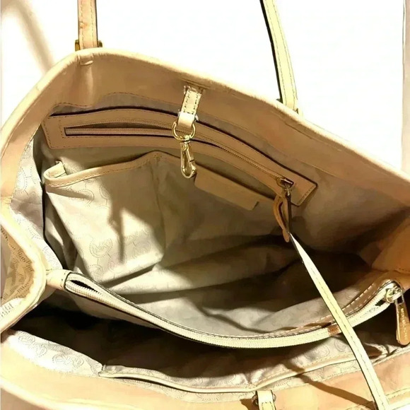 Michael Kors beige gray MK signature print canvas shoulder handbag - Picture 9 of 11